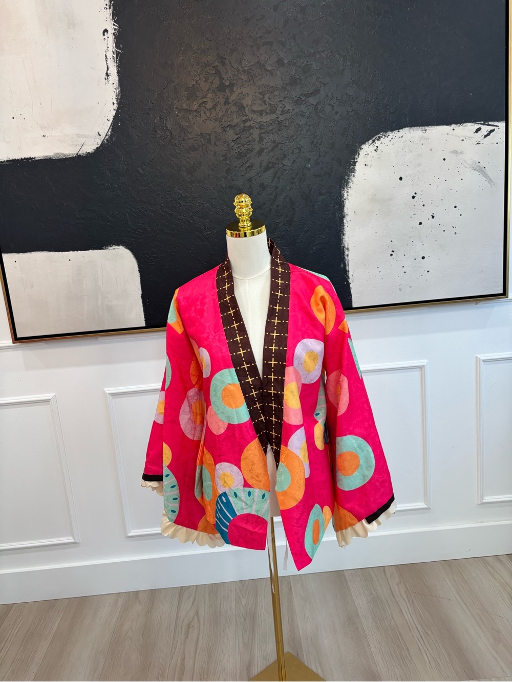 Bright Pink Floral Print Women's Kimono Jacket